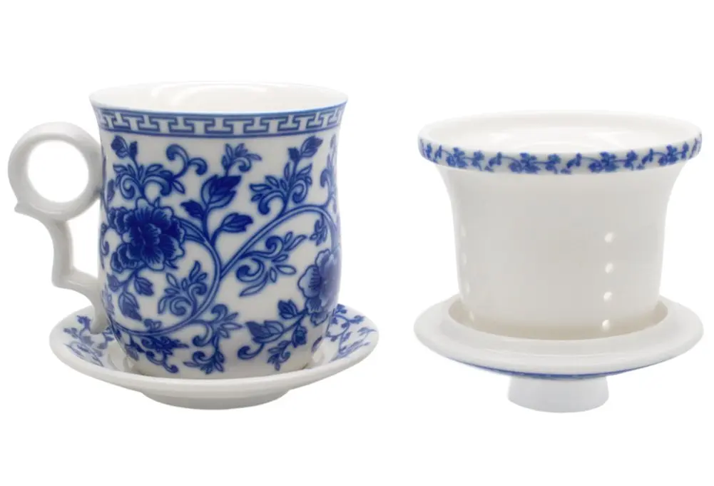 Tea Talent Porcelain Tea Cup with Infuser Lid and Saucer Set - 350ml (12 Oz) | Jingdezhen Ceramics for Loose Leaf Tea - view 6