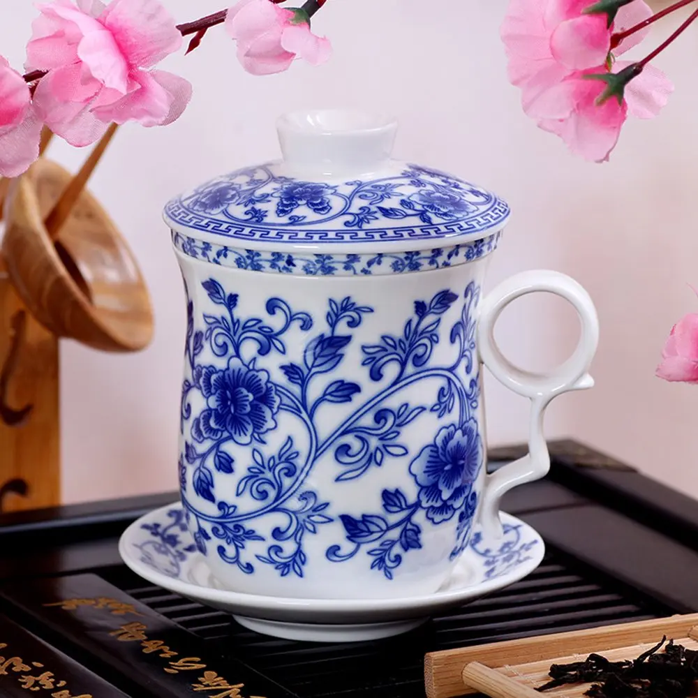 Tea Talent Porcelain Tea Cup with Infuser Lid and Saucer Set - 350ml (12 Oz) | Jingdezhen Ceramics for Loose Leaf Tea - view 7