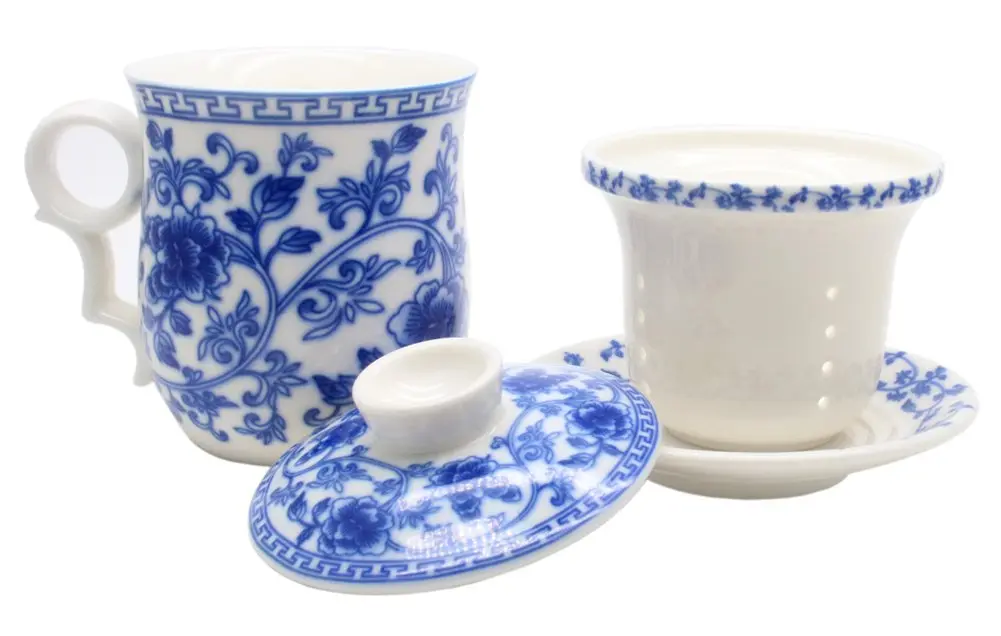 Tea Talent Porcelain Tea Cup with Infuser Lid and Saucer Set - 350ml (12 Oz) | Jingdezhen Ceramics for Loose Leaf Tea - view 4