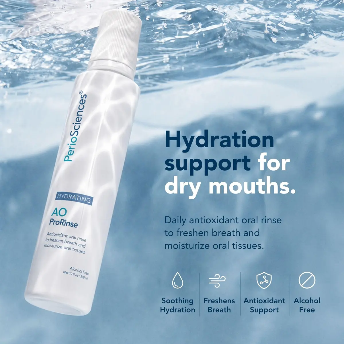 PerioSciences AO ProRinse Hydrating Mouth Rinse 10 Fl Oz | Moisturizing Oral Care for Dry Mouth & Gum Health - view 2