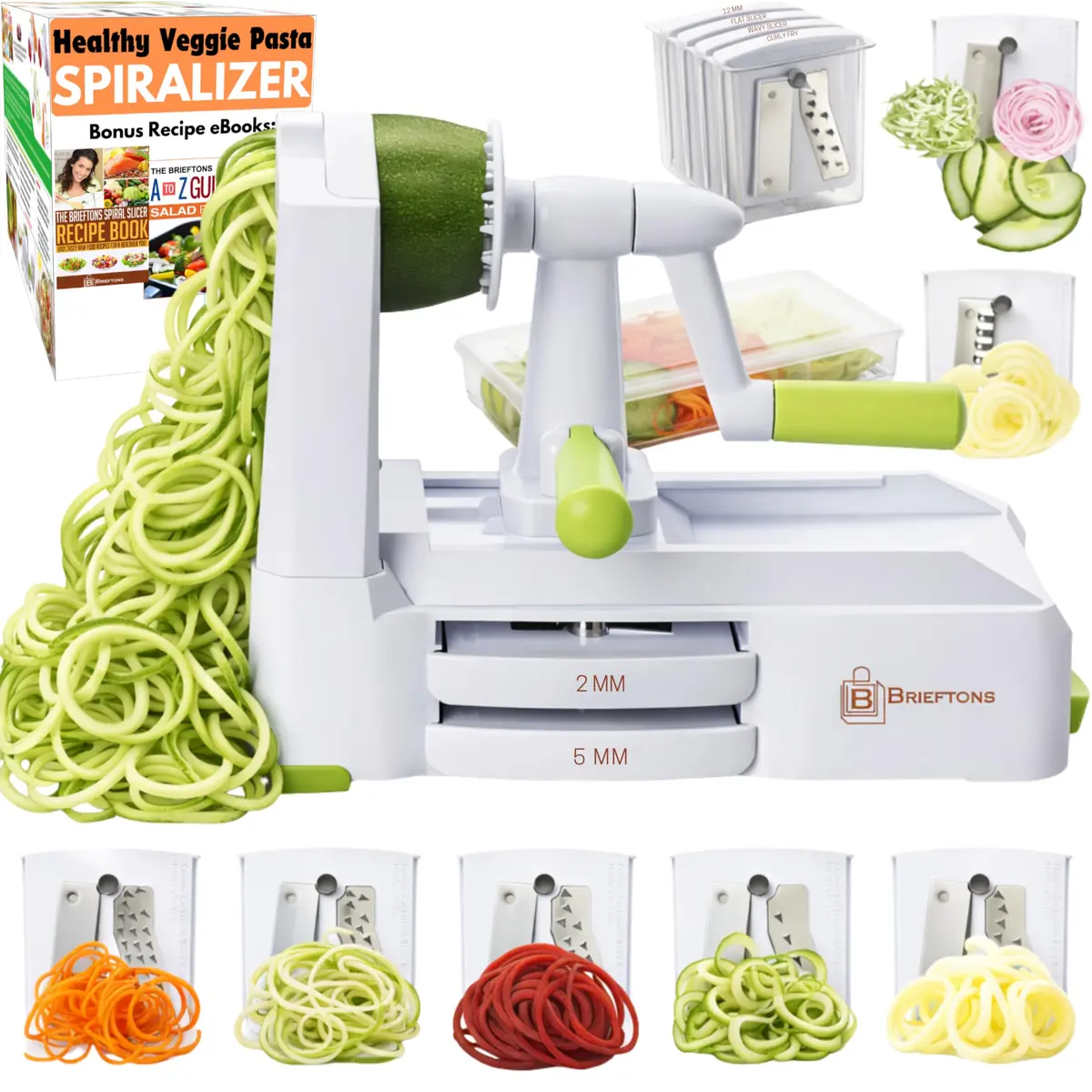 Brieftons 7-Blade Vegetable Spiralizer: Veggie Noodle Maker with Curly Fry & Crinkle Blades | Low Carb, Vegan, Gluten-Free, Keto, Paleo - main product image