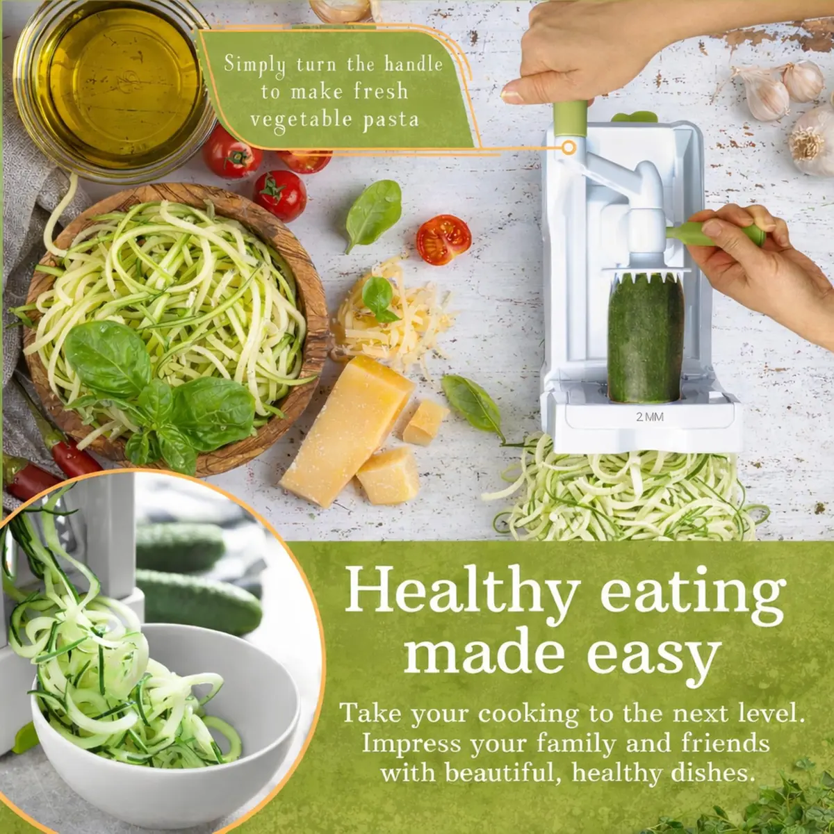 Brieftons 7-Blade Vegetable Spiralizer: Veggie Noodle Maker with Curly Fry & Crinkle Blades | Low Carb, Vegan, Gluten-Free, Keto, Paleo - view 2