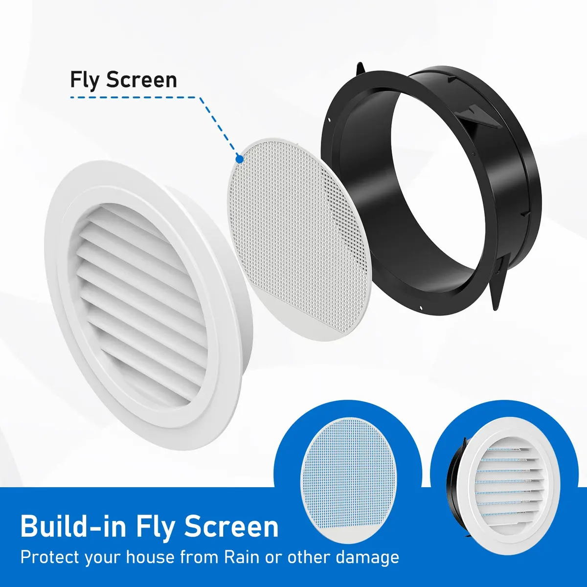 Hon&Guan 8'' Soffit Exhaust Vent, 200mm Round Wall Vent Cover for Bathroom Office Home - view 2