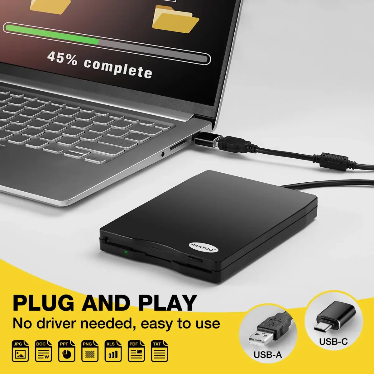 RAAYOO USB Floppy Disk Reader 3.5 inch 1.44 MB FDD External Portable Drive | Access Old Memories - view 4