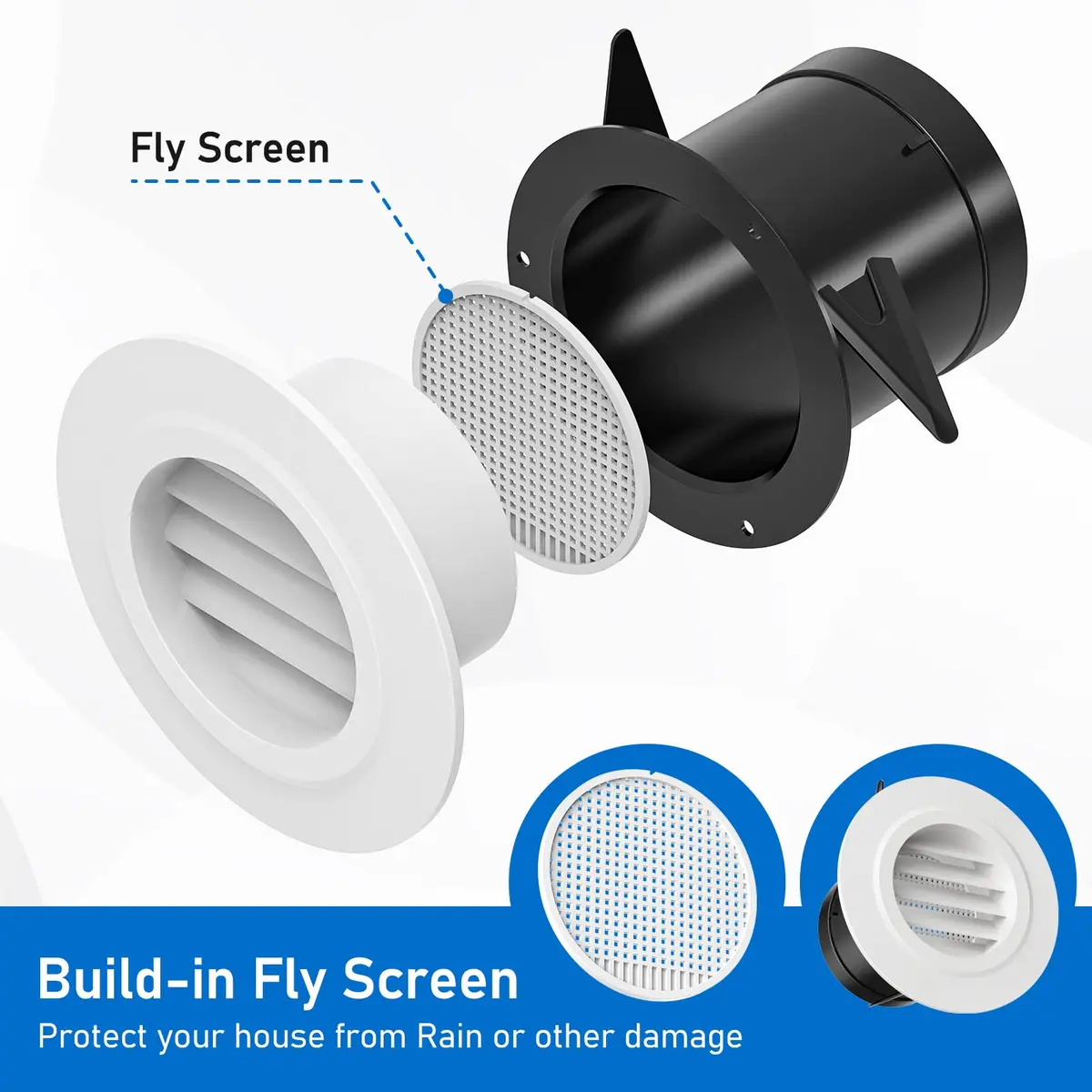 Hon&Guan 3 in Soffit Exhaust Vent, Round 75mm Vent Cover with Fly Screen for Bathroom Office Home - view 2