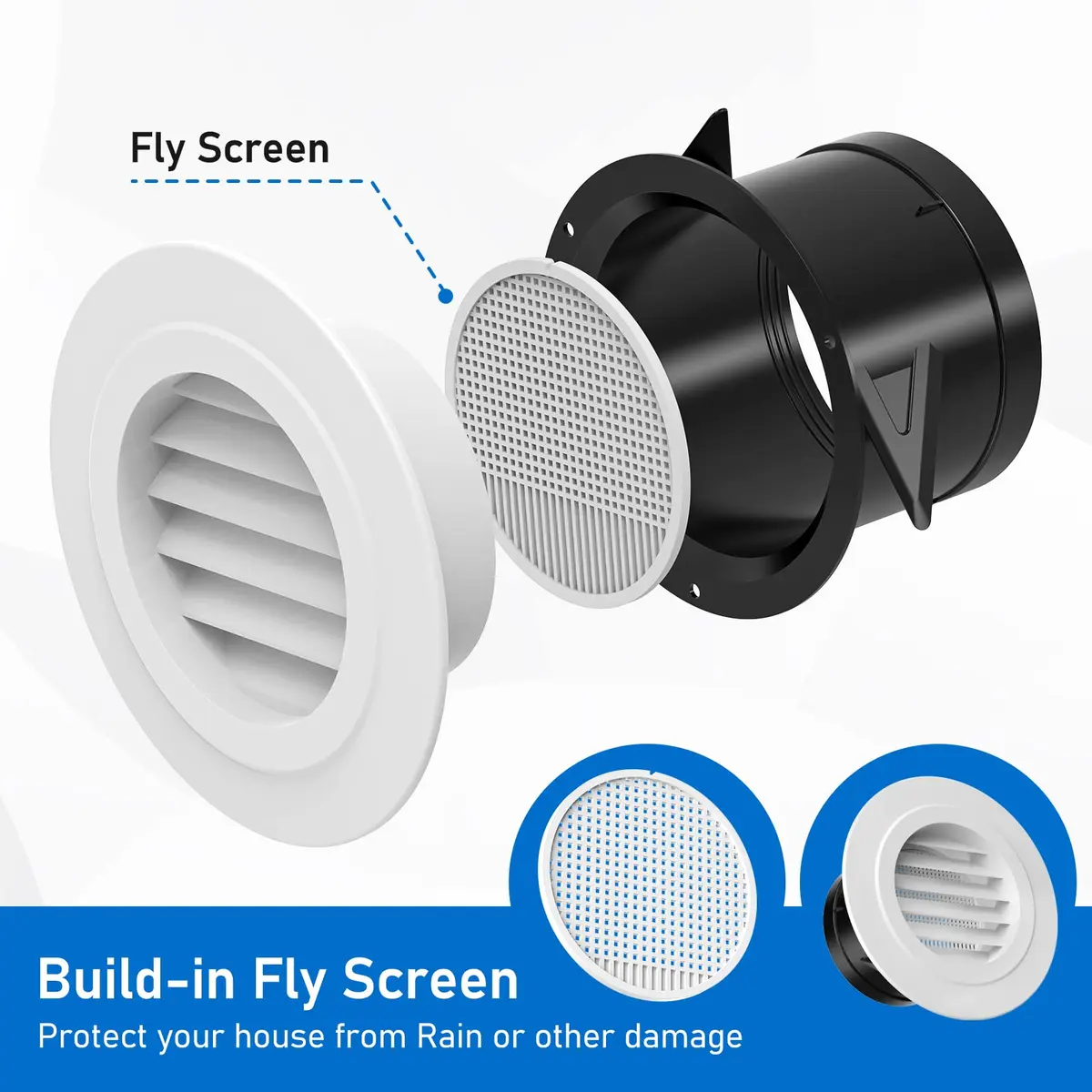 Hon&Guan White 4 Inch Soffit Vent with Fly Screen | ABS Plastic Round Exhaust Air Vent - view 2