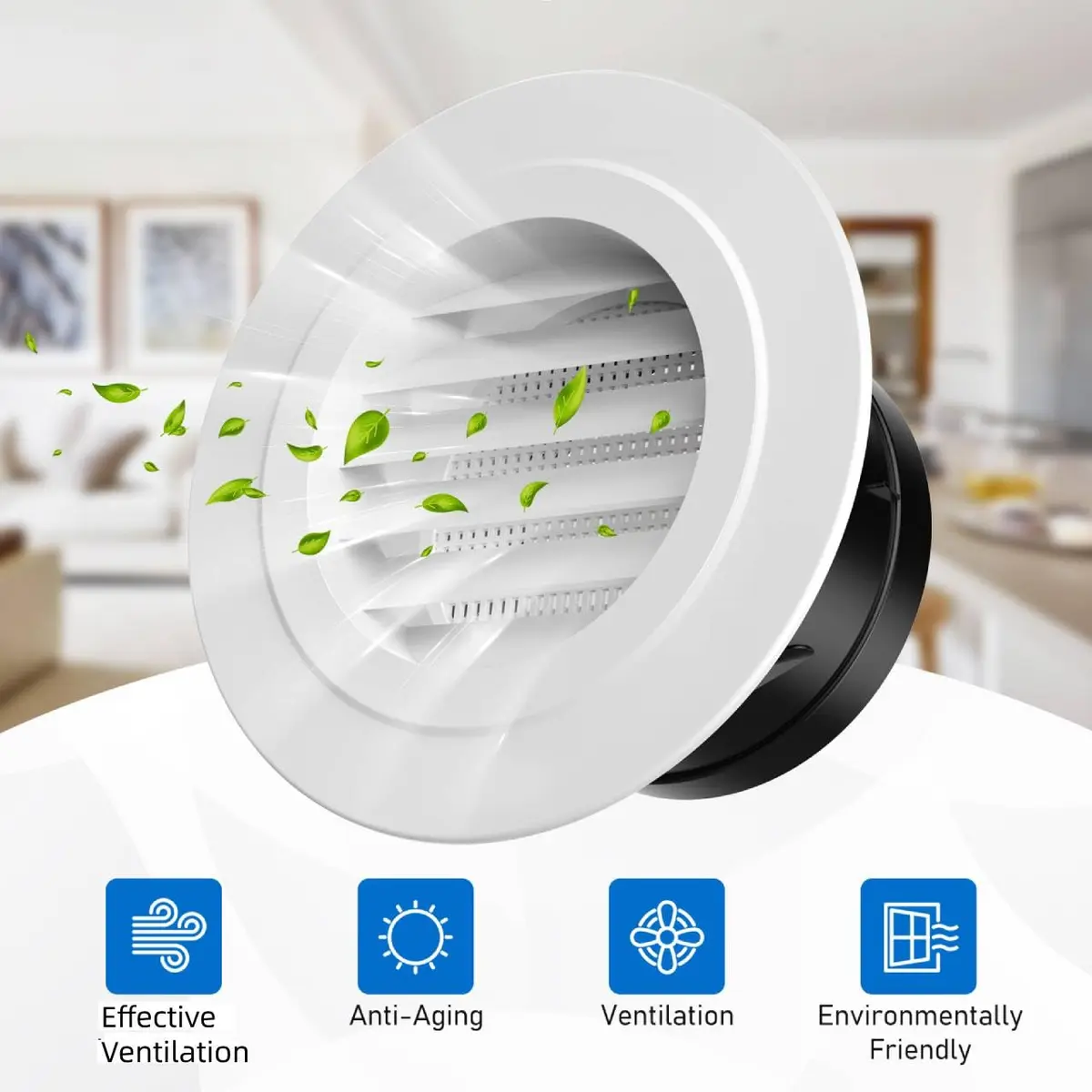 Hon&Guan White 4 Inch Soffit Vent with Fly Screen | ABS Plastic Round Exhaust Air Vent - view 4