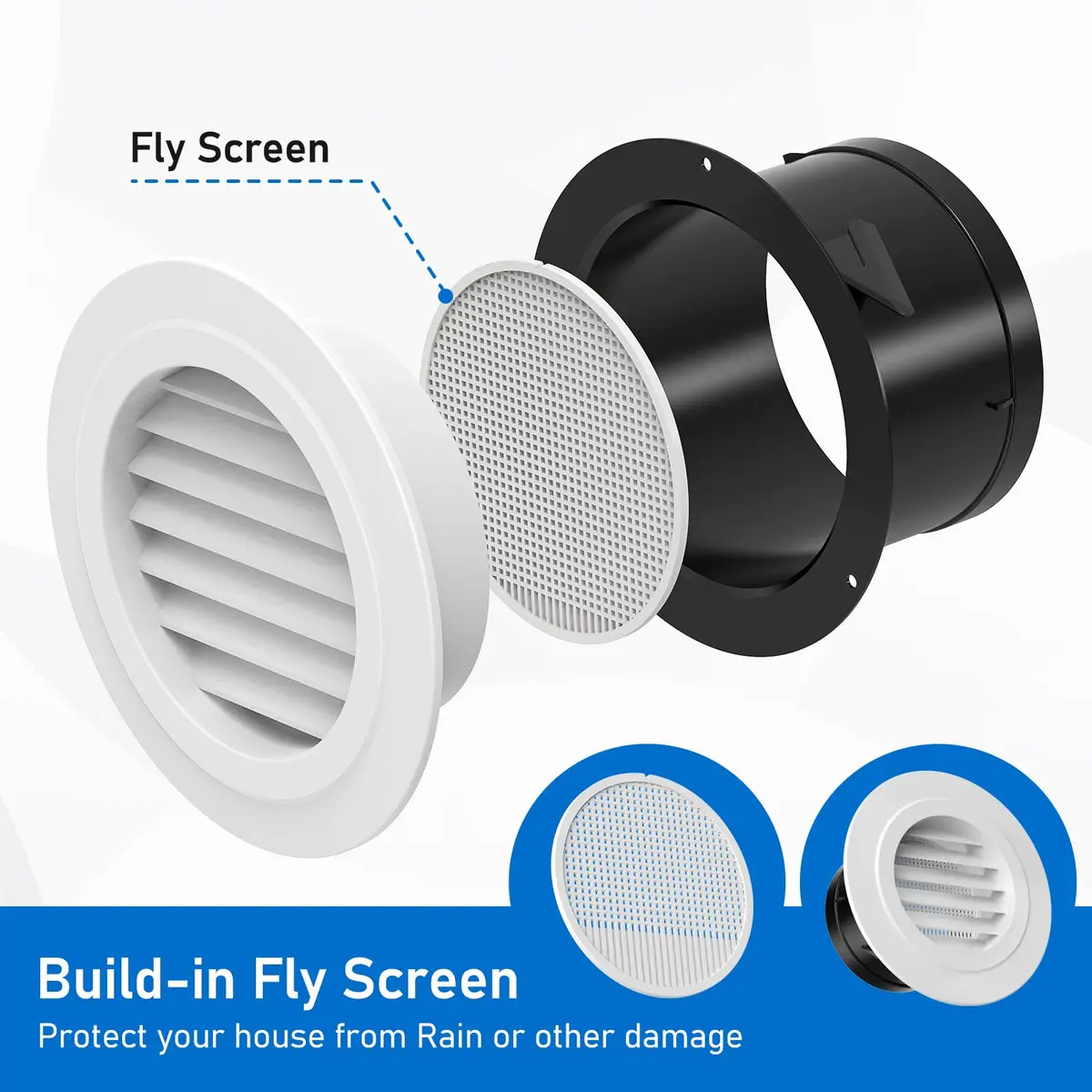 Hon&Guan 5 in Soffit Exhaust Vent ø125mm | Round Air Vent Cover with Fly Screen for Bathroom Office Home - view 2