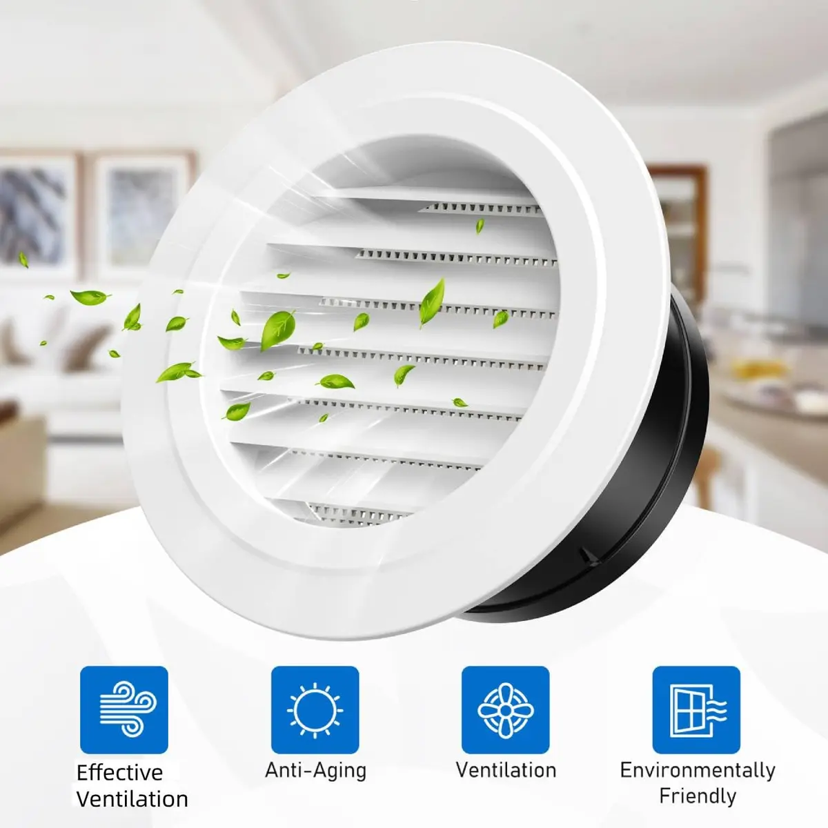 Hon&Guan 5 in Soffit Exhaust Vent ø125mm | Round Air Vent Cover with Fly Screen for Bathroom Office Home - view 4