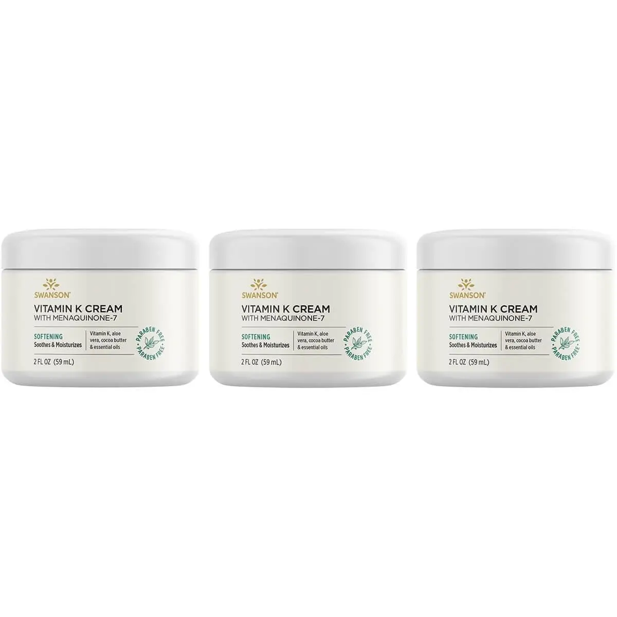 Swanson Vitamin K Cream with Menaquinone-7, 2 fl oz (59 ml) Bottles, Pack of 3 | Brightens Under-Eye Dark Circles - main product image
