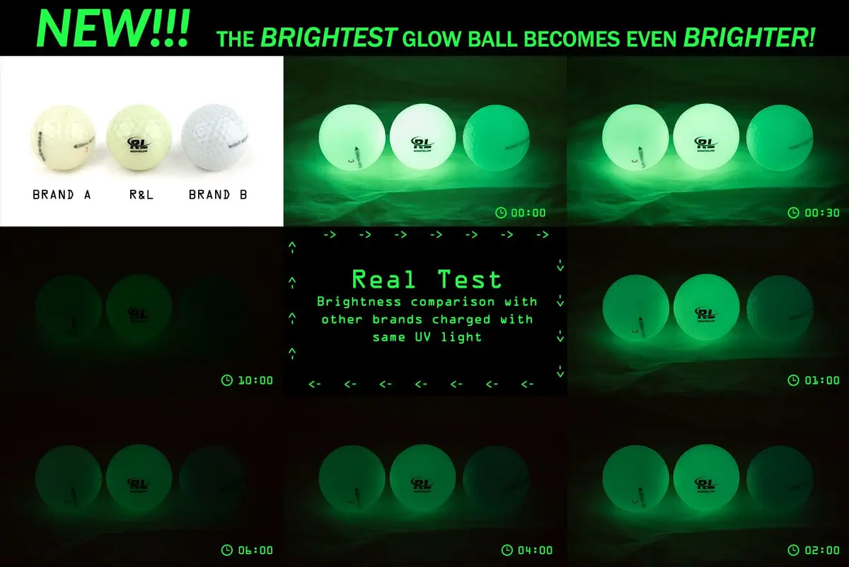 R&L Glow Golf Balls for Night Sports - Tournament Fluorescent 6 Pack | Rechargeable with UV Flashlight - view 3
