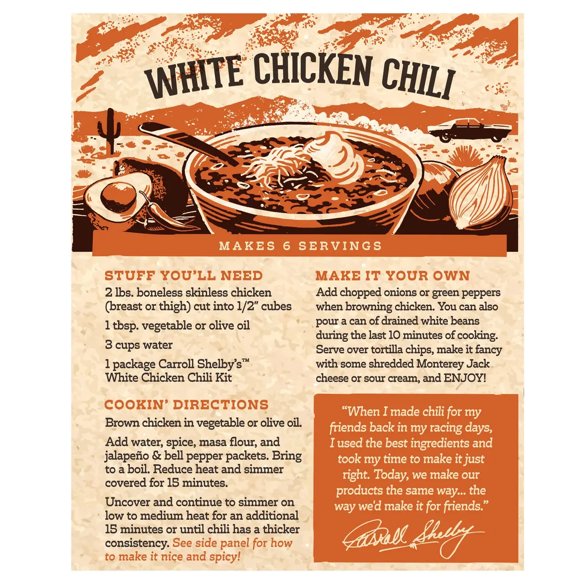 Carroll Shelby's Original Texas Brand White Chicken Chili Kit 3oz Pack of 2 | Authentic Texas-Style Seasoning - view 2