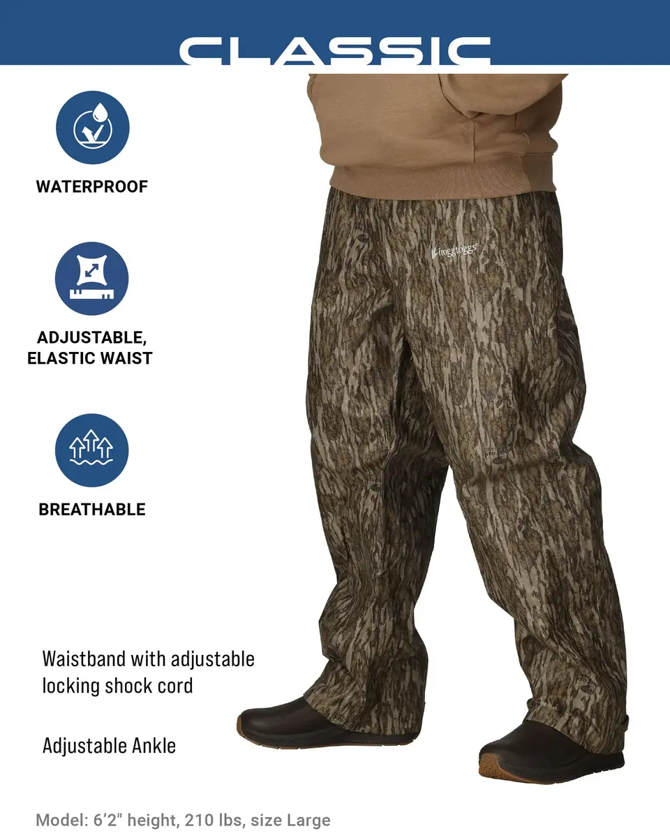 FROGG TOGGS Men's Classic Pro Action Waterproof Breathable Rain Pant, XX-Large | Mossy Oak Bottomland, 44-inch waist - view 3