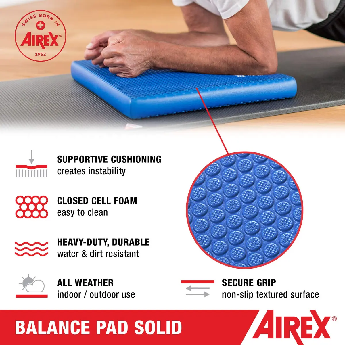Airex Balance Pad Solid 16" x 18" x 2" | Stable, Non-Slip Foam for Rehab & Fitness - view 4