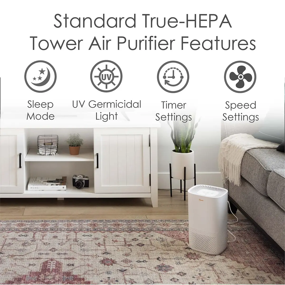 Crane Air Purifier with True HEPA Filter, UV Light, 250 Sq Feet Coverage | Sleep Mode & Timer - view 3