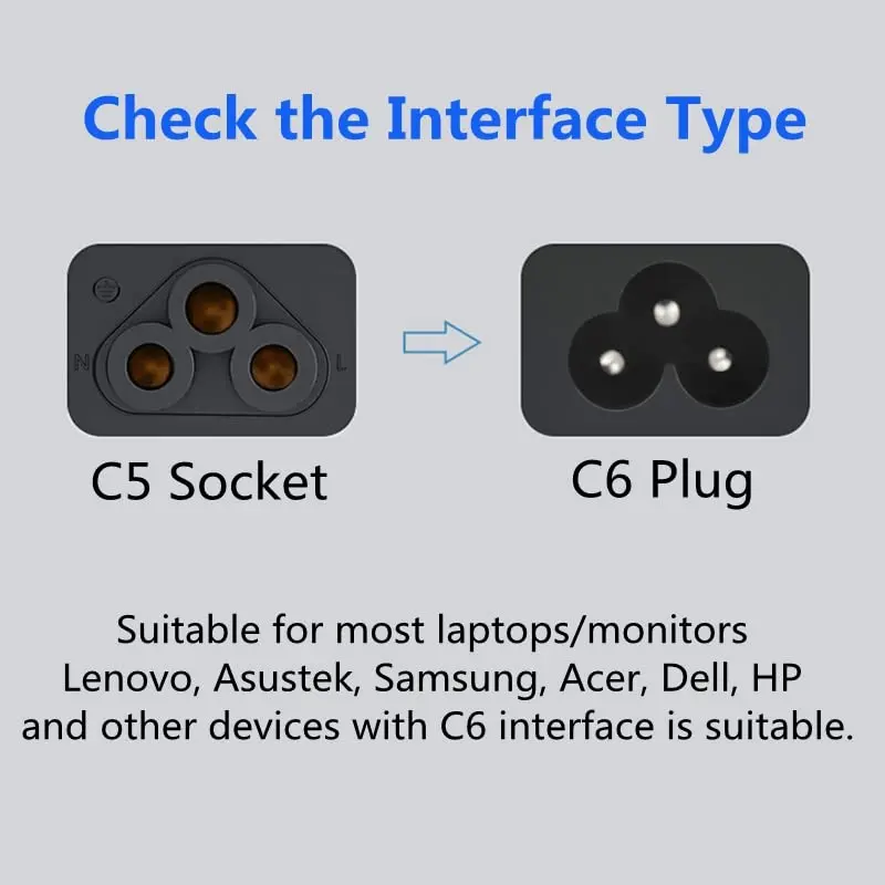 Tekit C14 to C5 Power Cord 0.3m (1ft) | IEC 320 C14 Male to C5 Female Adapter Cable - view 5