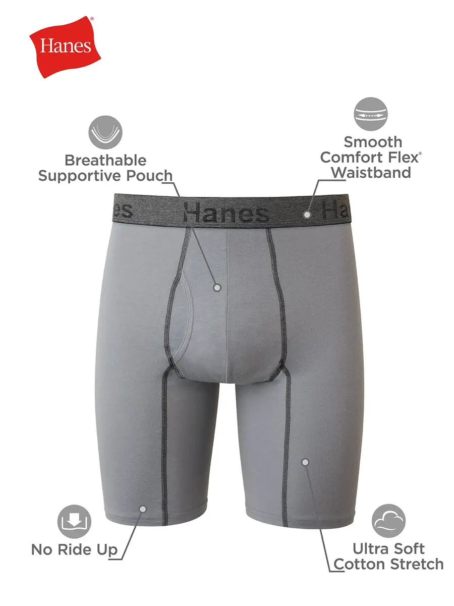 Hanes Men's 3-Pack Comfort Flex Fit Ultra Soft Stretch Boxer Briefs, Long Leg Assorted, X-Large | Breathable Support for Daily Wear - view 6