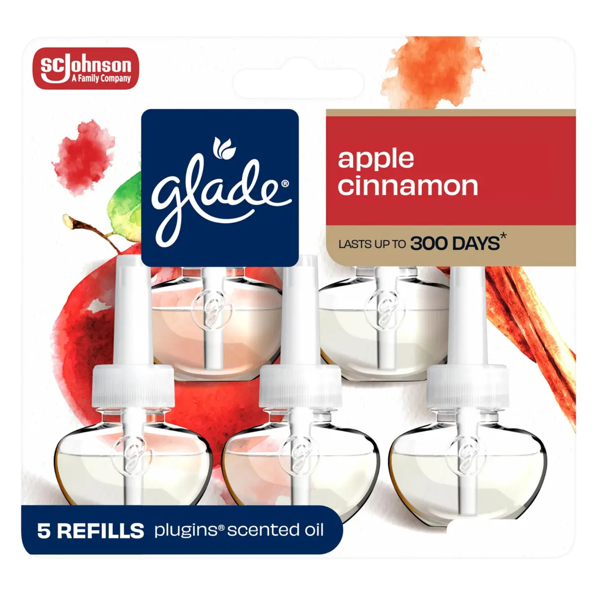 Glade Apple Cinnamon PlugIns Refills 3.35 Fl Oz (100 ml) | Continuous Fragrance for Home & Bathroom - main product image