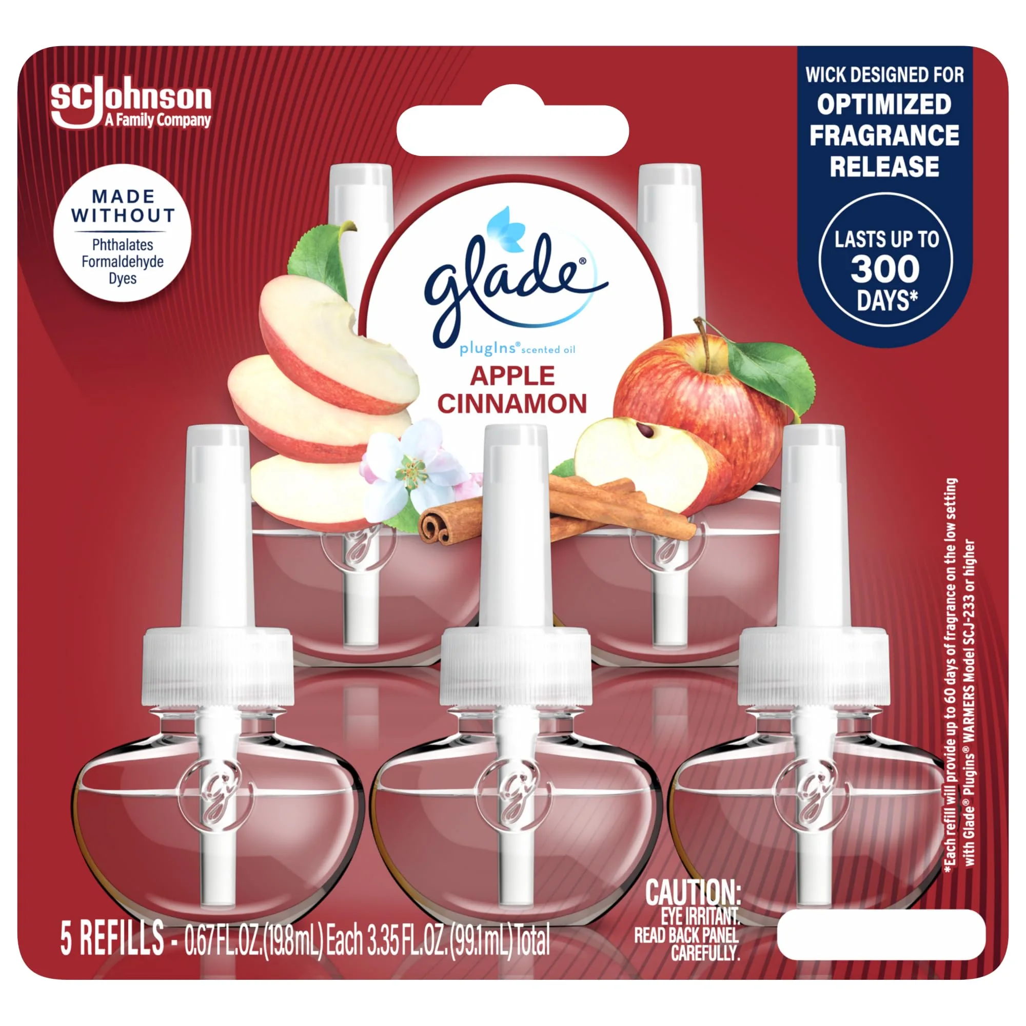 Glade PlugIns Refills Apple Cinnamon Scented Oil (5 Count, 3.35 Fl Oz) | Essential Oils for Home and Bathroom - main product image