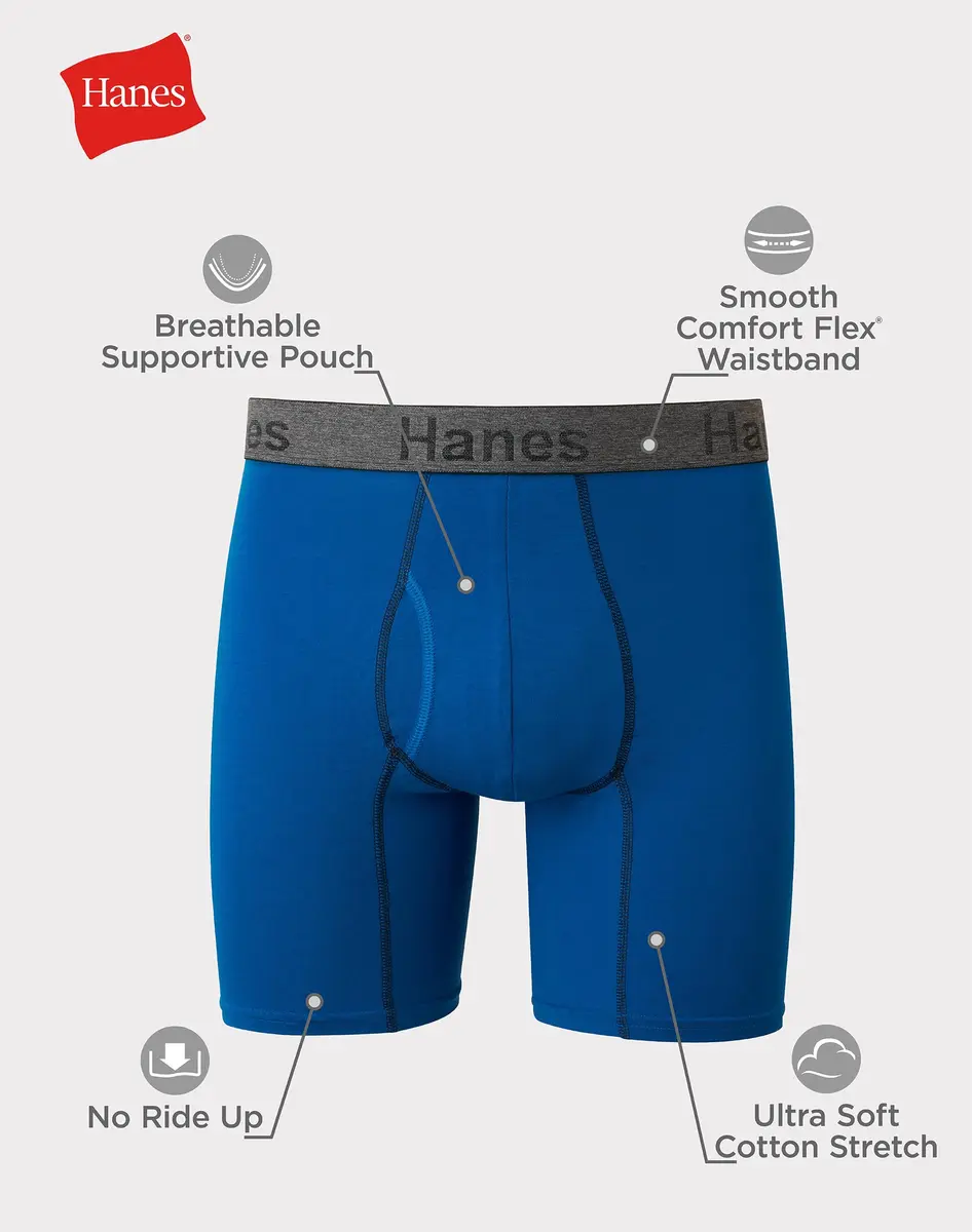 Hanes Men's Boxer Briefs 3-Pack Comfort Flex Fit Ultra Soft Cotton Blend | Regular & Long Leg - view 6