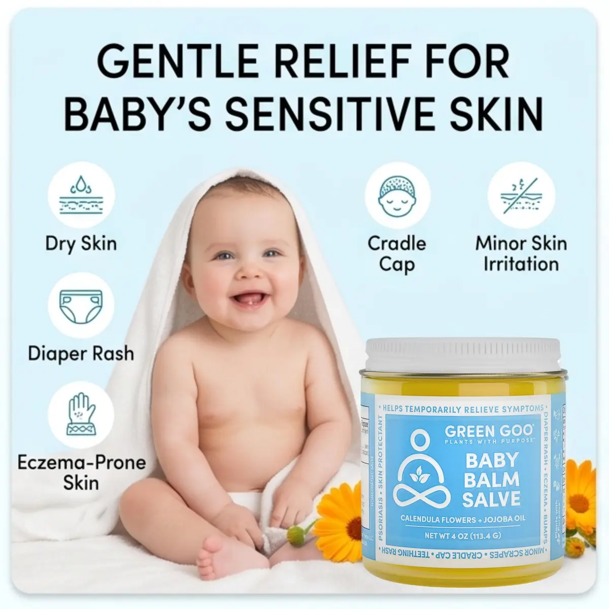 Green Goo Baby Balm, Organic Gentle Moisturizing & Soothing Baby Lotion, 4 Oz Jar | Supports Sensitive Skin & Skin Irritations - view 2