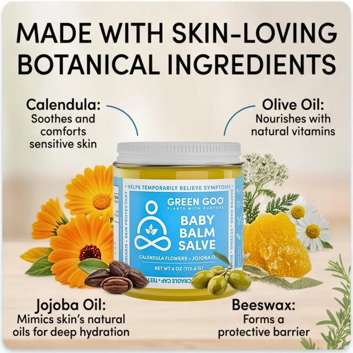 Green Goo Baby Balm, Organic Gentle Moisturizing & Soothing Baby Lotion, 4 Oz Jar | Supports Sensitive Skin & Skin Irritations - view 3