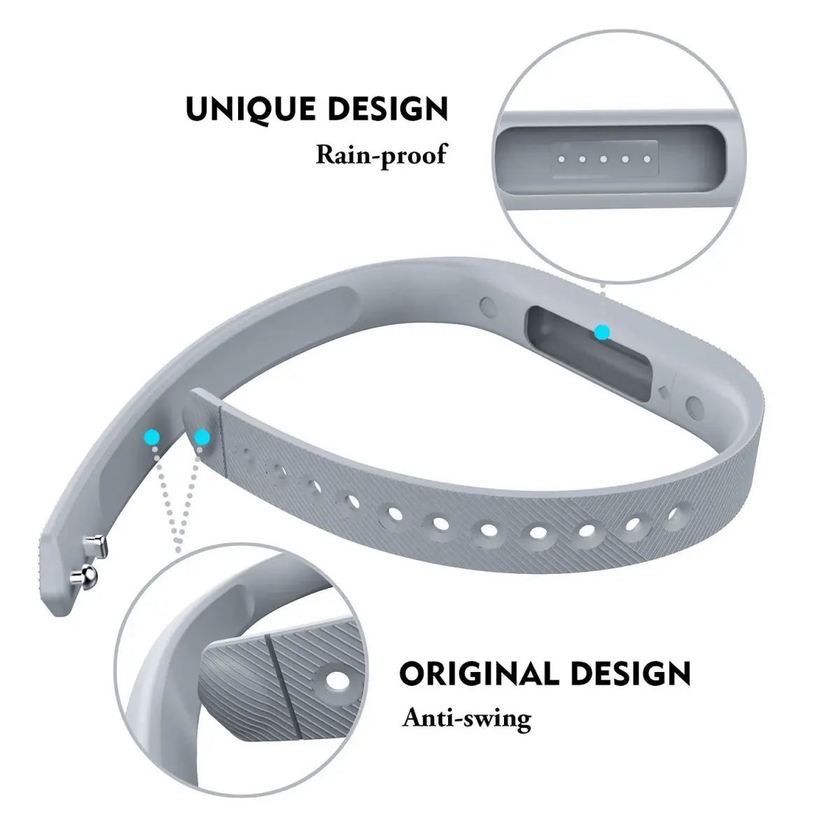 Greeninsync Replacement Band for Fitbit Flex 2, Large, Grey | Sports Classic Silicone Strap with Fastener Clasp - view 4