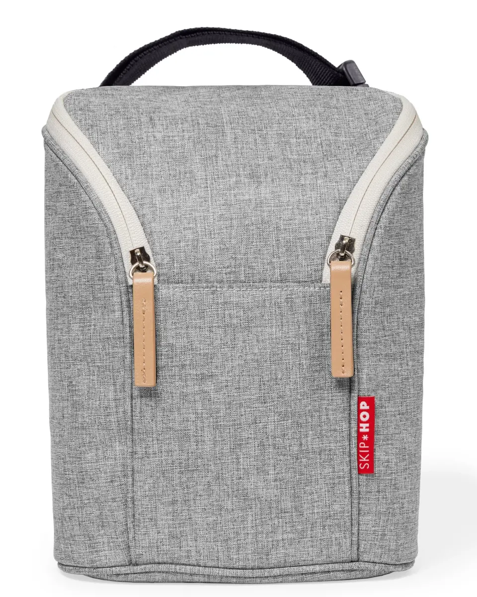 Skip Hop Grab & Go Insulated Baby Bottle Bag, Grey Melange, 20.7cm (8.15in) x 25.3cm (9.96in) x 10.4cm (4.09in) | Keeps 2 Bottles Warm or Cold - main product image
