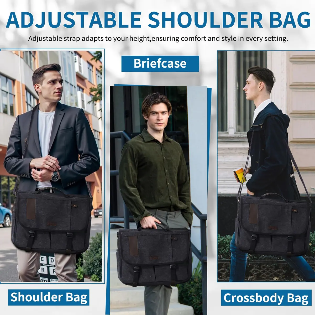 VX VONXURY Water Resistant Canvas Messenger Bag for Men, 15.6 inch Laptop | Vintage Satchel for Work & Travel - view 2