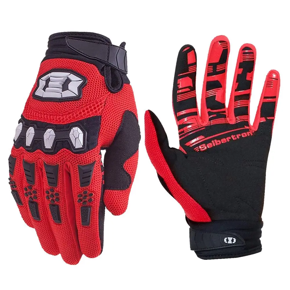 Seibertron Unisex MX ATV MTB Racing Gloves - Full Finger Touchscreen Glove for Bicycle Cycling Mountain Biking Motorcycle and Motocross Red L | Impact & Grip - main product image
