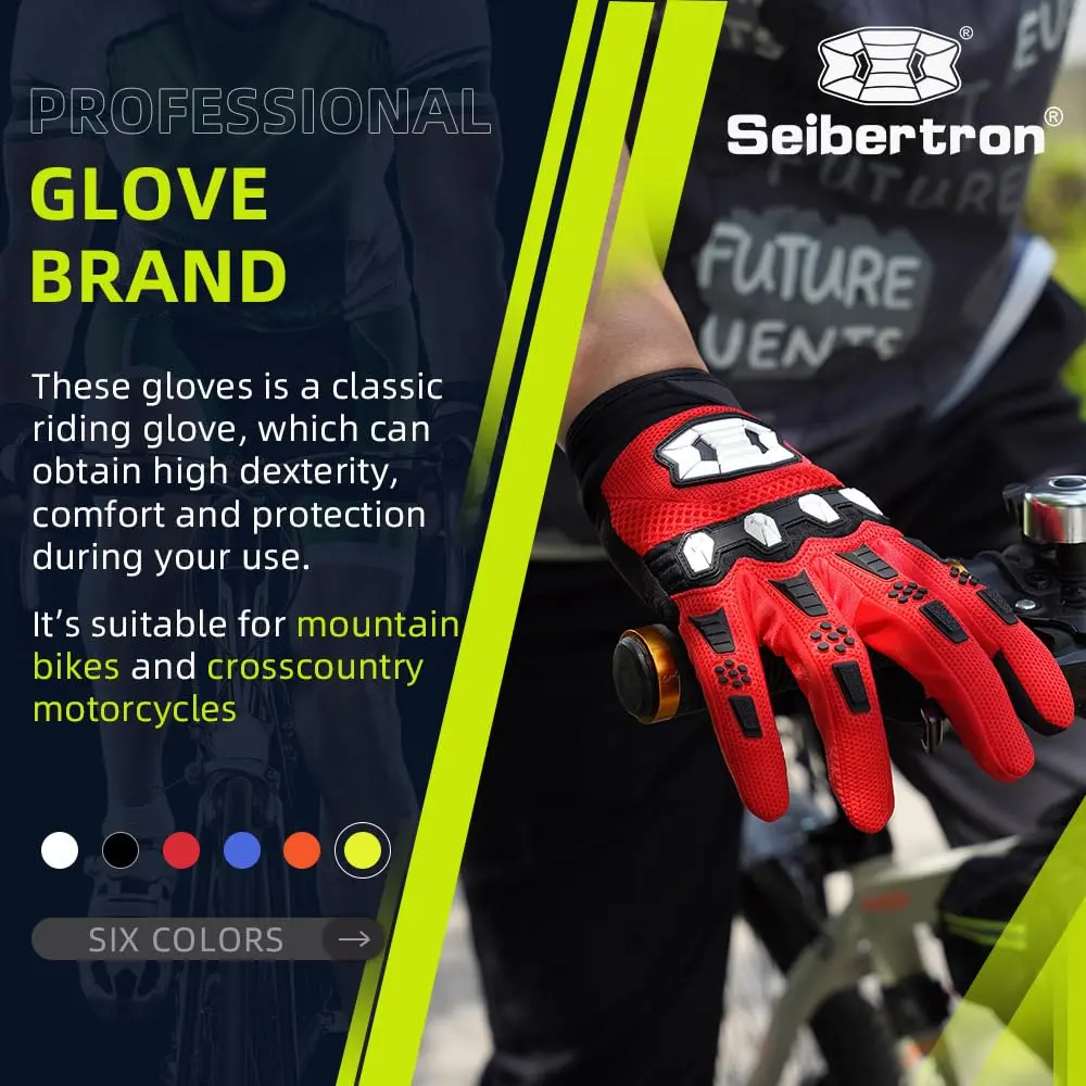 Seibertron Unisex MX ATV MTB Racing Gloves - Full Finger Touchscreen Glove for Bicycle Cycling Mountain Biking Motorcycle and Motocross Red XL | Durable, Fitted, Impact-Resistant - view 2