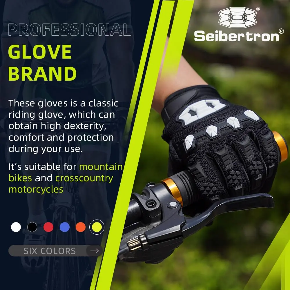 Seibertron Unisex MX ATV MTB Racing Gloves XL Black | Full Finger Touchscreen Protection - view 2