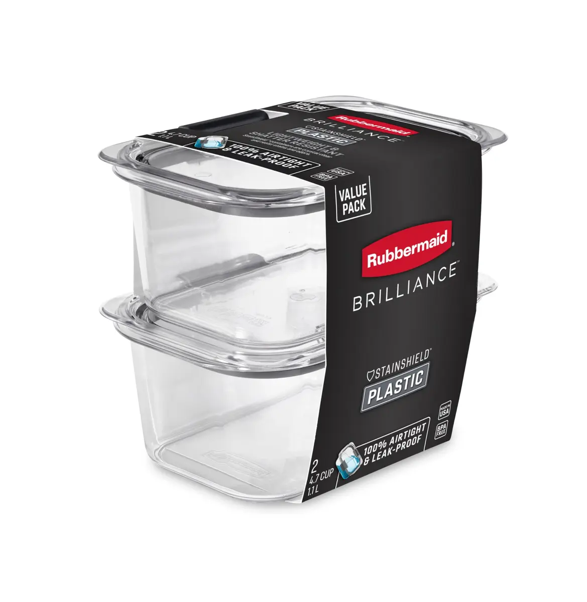 Rubbermaid Brilliance BPA-Free Food Storage Containers, Medium Deep, 4.7 Cup (1.1L) 2-Pack | Airtight & Leak-Proof for Indian Kitchens - view 5