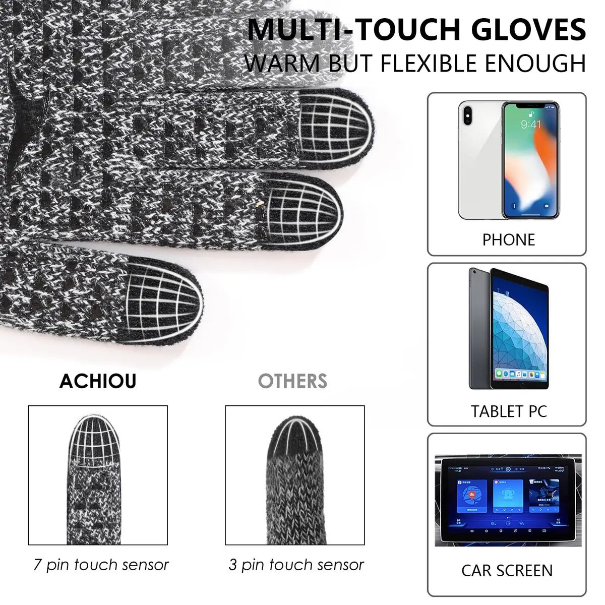 Achiou Winter Gloves for Men and Women, Touchscreen Knit Gloves | Warm, Breathable & Anti-Slip - view 2