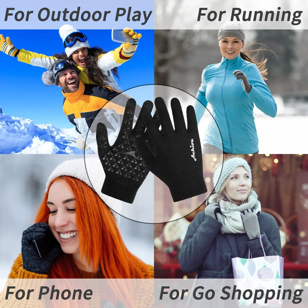 Achiou Winter Gloves for Men and Women, Touchscreen Knit Gloves | Warm & Breathable for Cold Weather - view 5