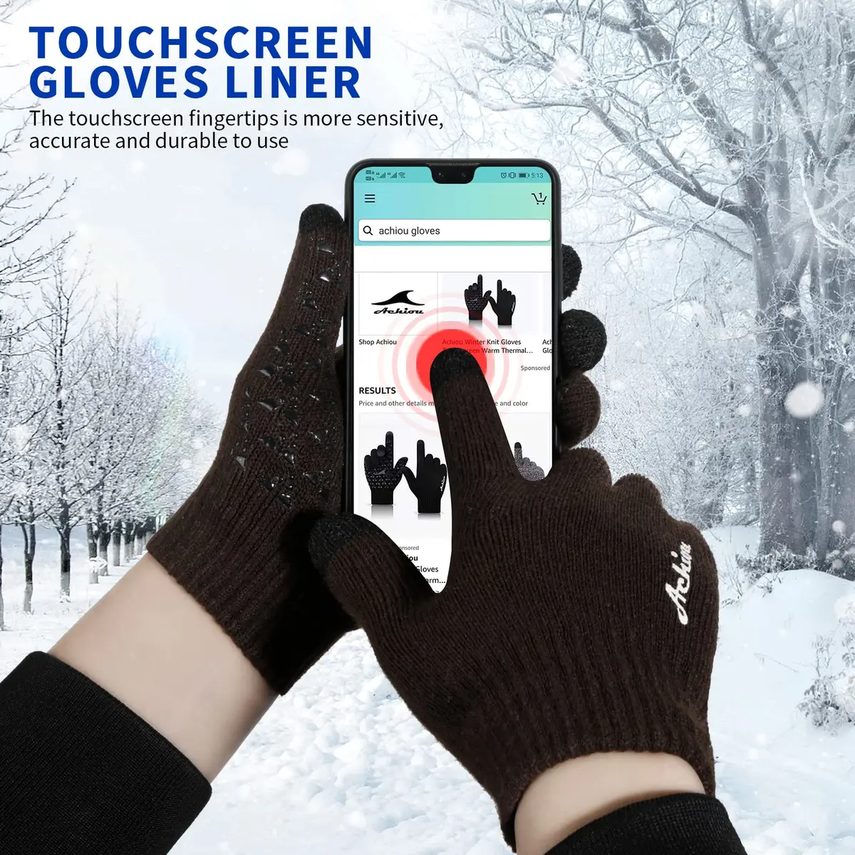 Achiou Winter Gloves for Men and Women, Touchscreen Knit Gloves | Warm & Breathable for Cold Weather - view 2