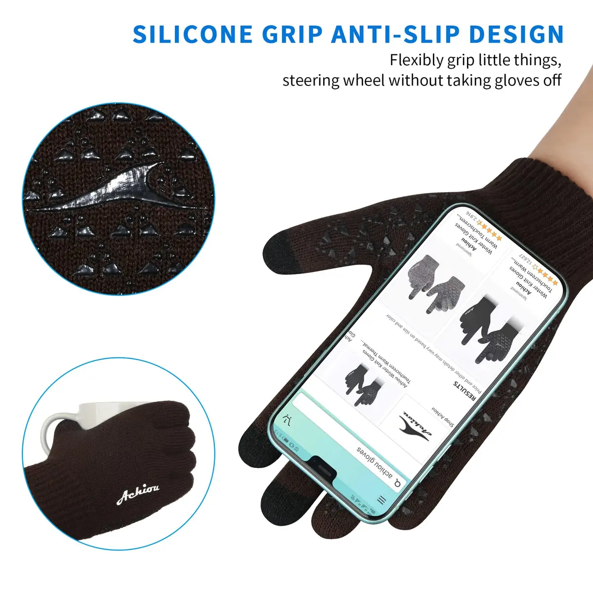 Achiou Winter Gloves for Men and Women, Touchscreen Knit Gloves | Warm & Breathable for Cold Weather - view 3