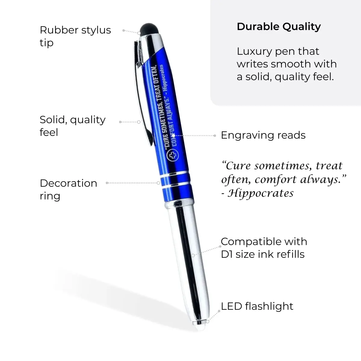 Inkstone Medical Gift Pen with Light & Stylus | Engraved Hippocrates Quote, Black - view 2