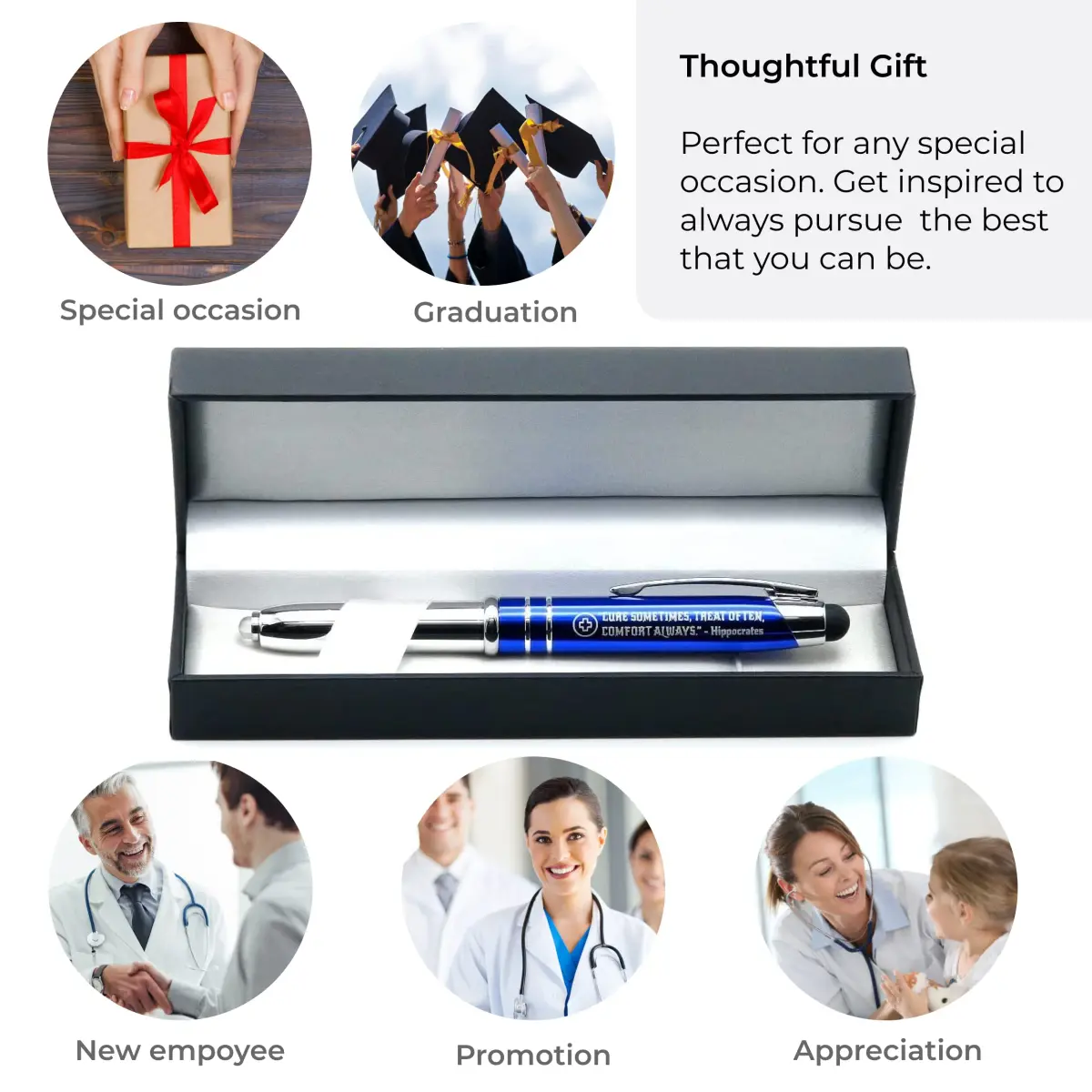 Inkstone Medical Gift Pen with Light & Stylus | Engraved Hippocrates Quote, Black - view 3
