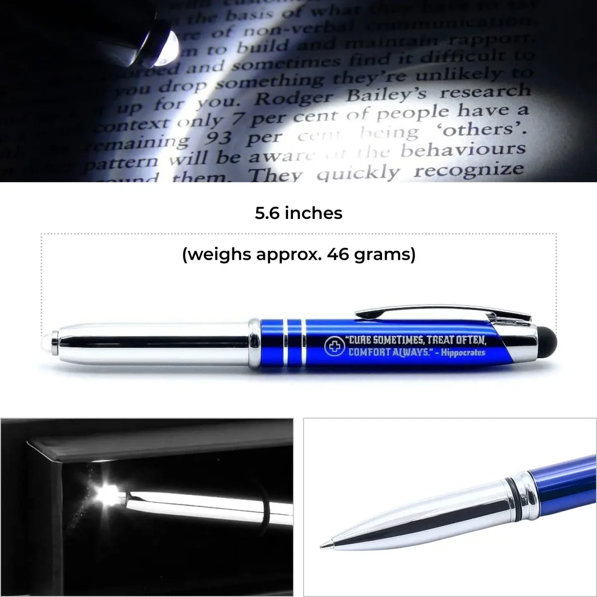 Inkstone Medical Gift Pen with Light & Stylus | Engraved Hippocrates Quote, Black - view 4