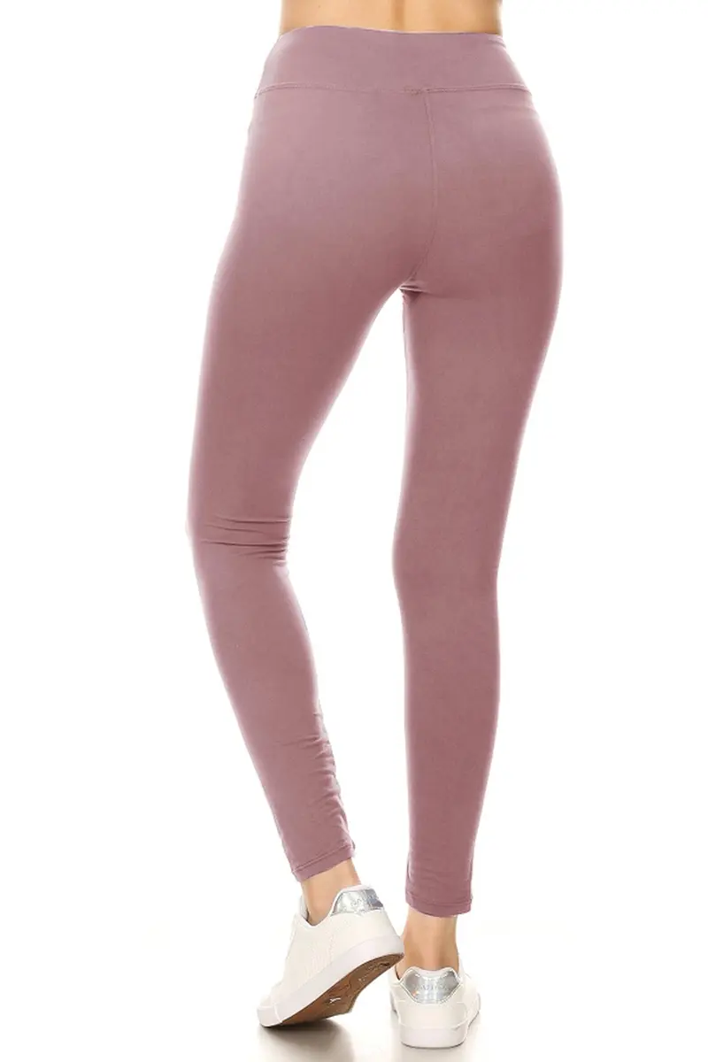 Leggings Depot Women's 3" Waistband Yoga High Waisted Solid Leggings Pants (Full Length, Mauve, Plus Size) | Comfortable & Flattering Fit - view 5