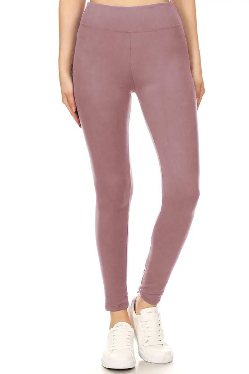 Leggings Depot Women's 3" Waistband Yoga High Waisted Solid Leggings Pants (Full Length, Mauve, Plus Size) | Comfortable & Flattering Fit - view 2