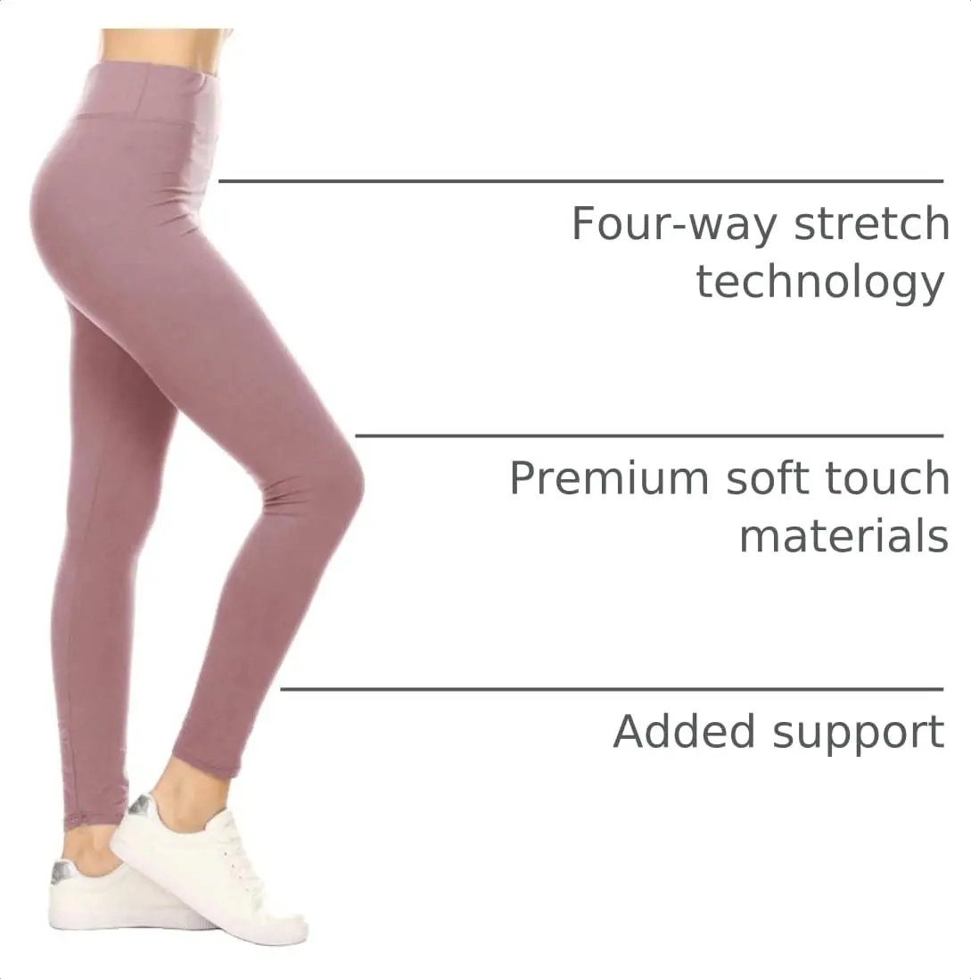 Leggings Depot Women's 3" Waistband Yoga High Waisted Solid Leggings Pants (Full Length, Mauve, Plus Size) | Comfortable & Flattering Fit - view 4