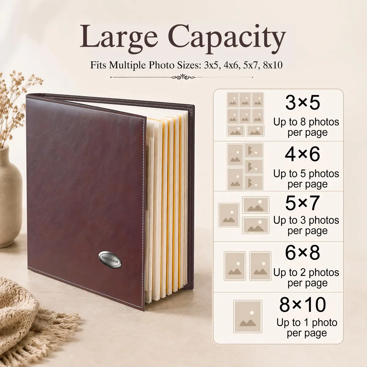 Zoview Coffee Leather Self-Adhesive Photo Album 33 cm (13 in) | Holds 4x6, 5x7, 8x10 Photos - view 5