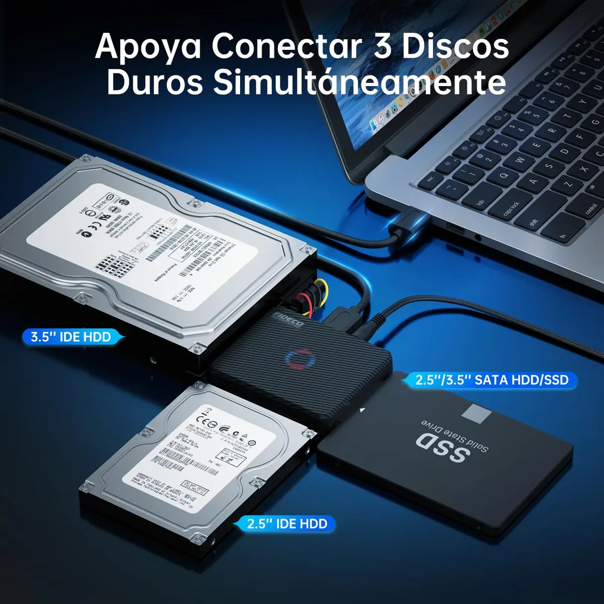 FIDECO SATA/IDE to USB 3.0 Adapter for 2.5/3.5 Inch HDD & DVD/CD Drive | Universal Compatibility - view 2