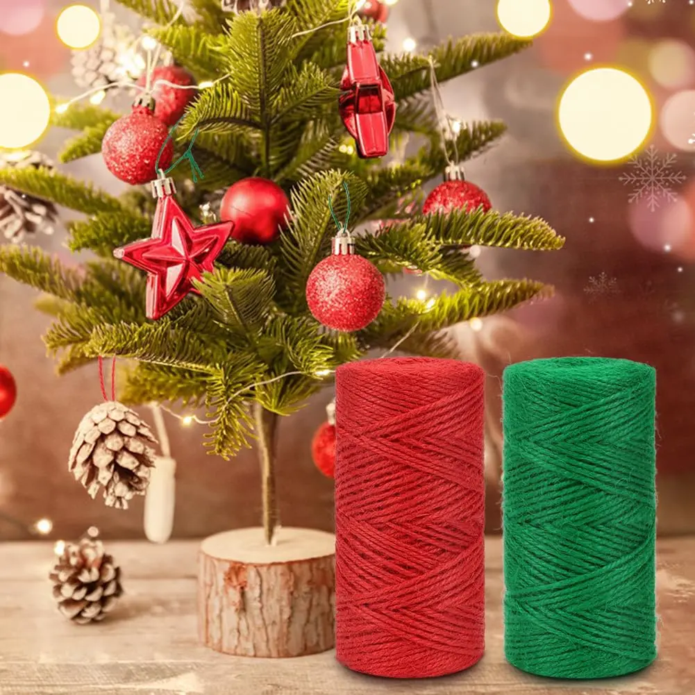 Tenn Well Red Green Jute Twine 328 Feet x 2 Rolls | Heavy Duty 2mm for Gift & Garden - view 5