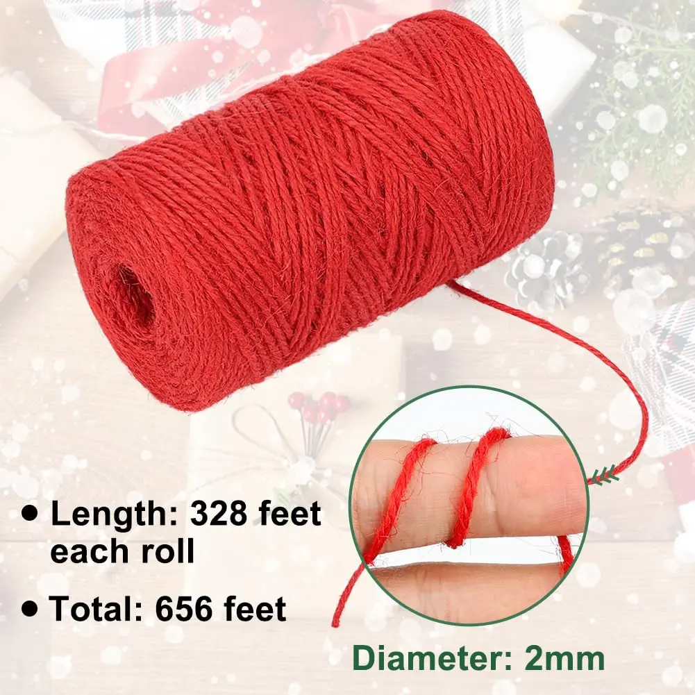 Tenn Well Red Green Jute Twine 328 Feet x 2 Rolls | Heavy Duty 2mm for Gift & Garden - view 2