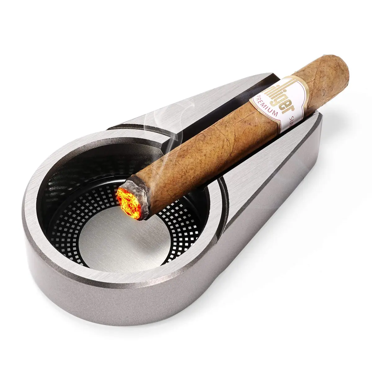 CiTree Metal Ashtray Silver | Modern Compact Travel Design with Single Cigar Rest - view 2