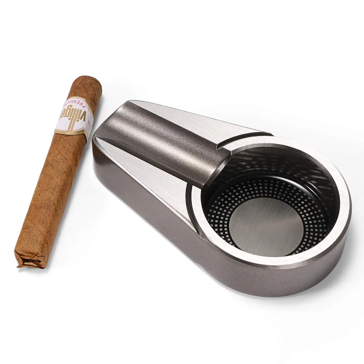 CiTree Metal Ashtray Silver | Modern Compact Travel Design with Single Cigar Rest - view 3