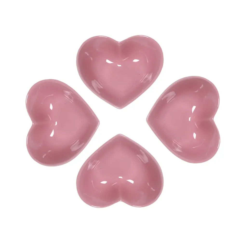 WAIT FLY Sweet Heart-Shaped Ceramic Pudding Cake Bowl Set of 4 | Microwave Safe & Cute Heart Design - main product image